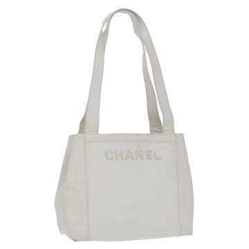 CHANEL Shoulder Bag Caviar Skin White Gold CC Auth bs19456