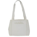 CHANEL Shoulder Bag Caviar Skin White Gold CC Auth bs19456-13