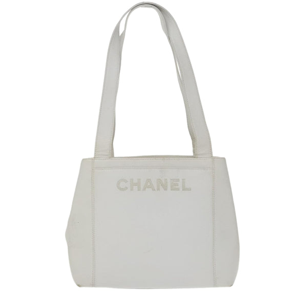 CHANEL Schultertasche Caviar Leder Weiß Goldfarbene CC Authentifiziert bs19456