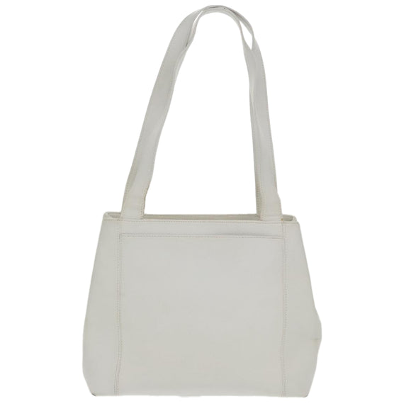 CHANEL Shoulder Bag Caviar Skin White Gold CC Auth bs19456