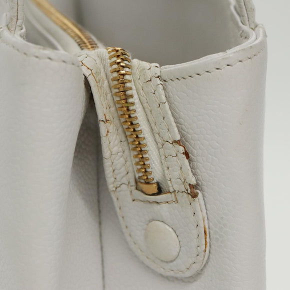 CHANEL Schultertasche Caviar Leder Weiß Goldfarbene CC Authentifiziert bs19456