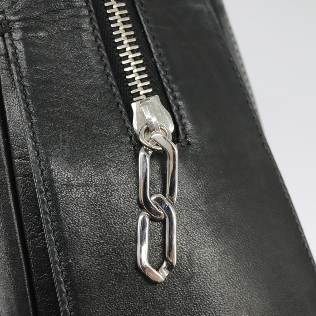 CHANEL Mademoiselle Chain Hand Bag Lamb Skin Silver Black CC Auth bs19458