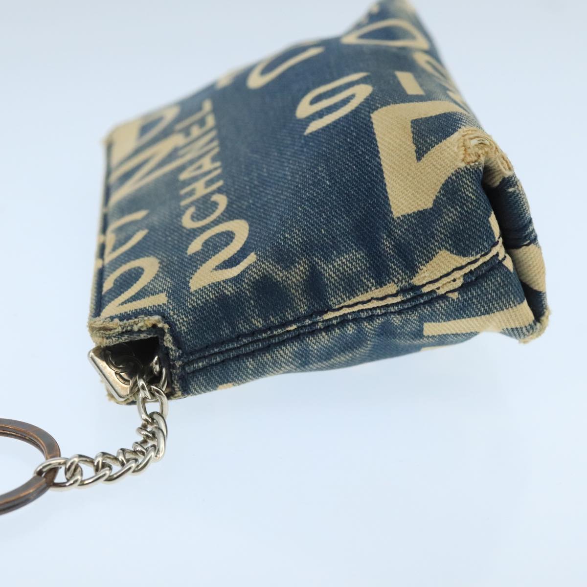 CHANEL Bysy line Coin Purse Canvas Blue Silver CC Auth bs19459