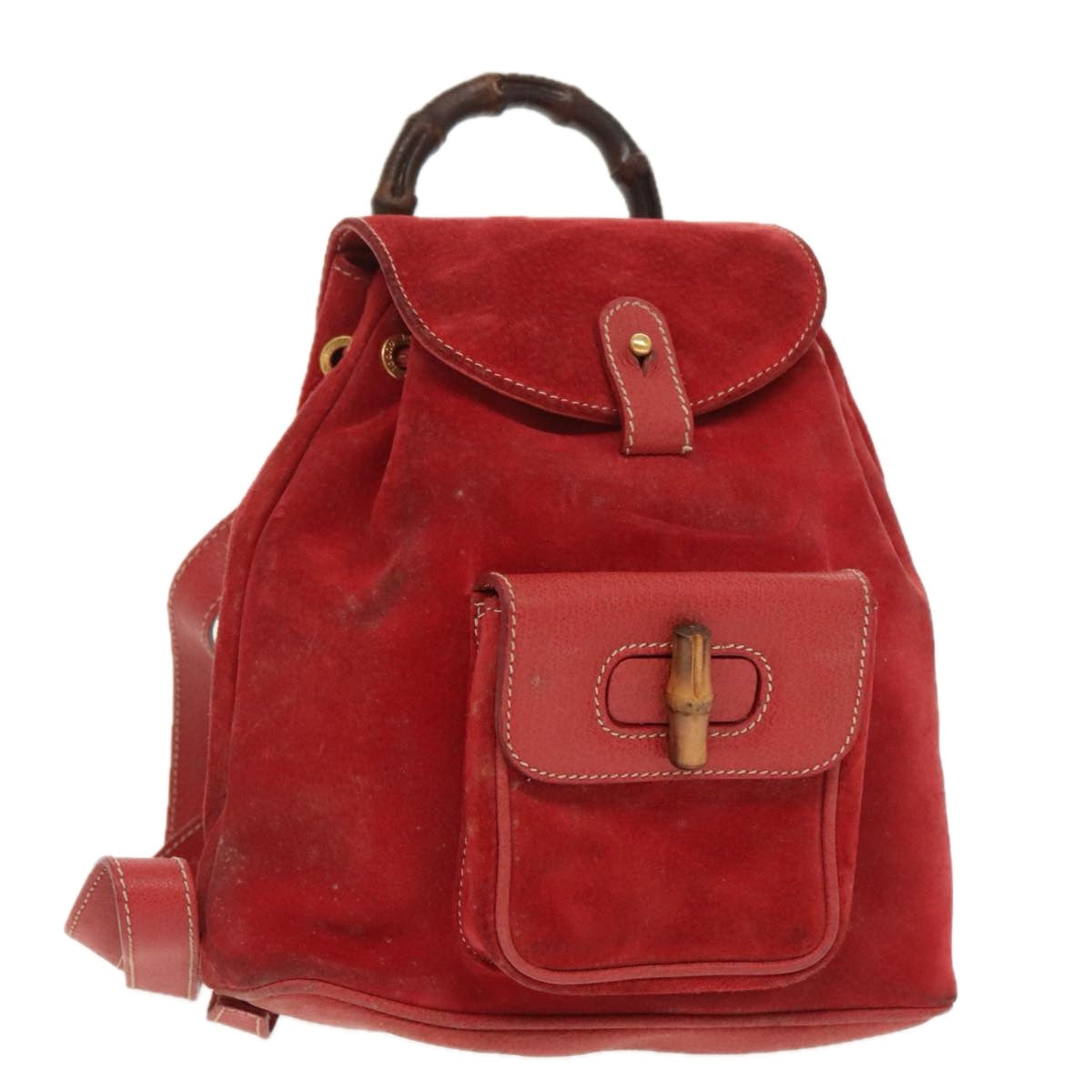 GUCCI Bamboo Backpack Suede Red Gold 003 58 0030 Auth bs19461