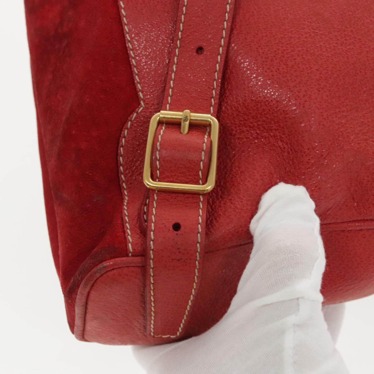 GUCCI Bamboo Backpack Suede Red Gold 003 58 0030 Auth bs19461