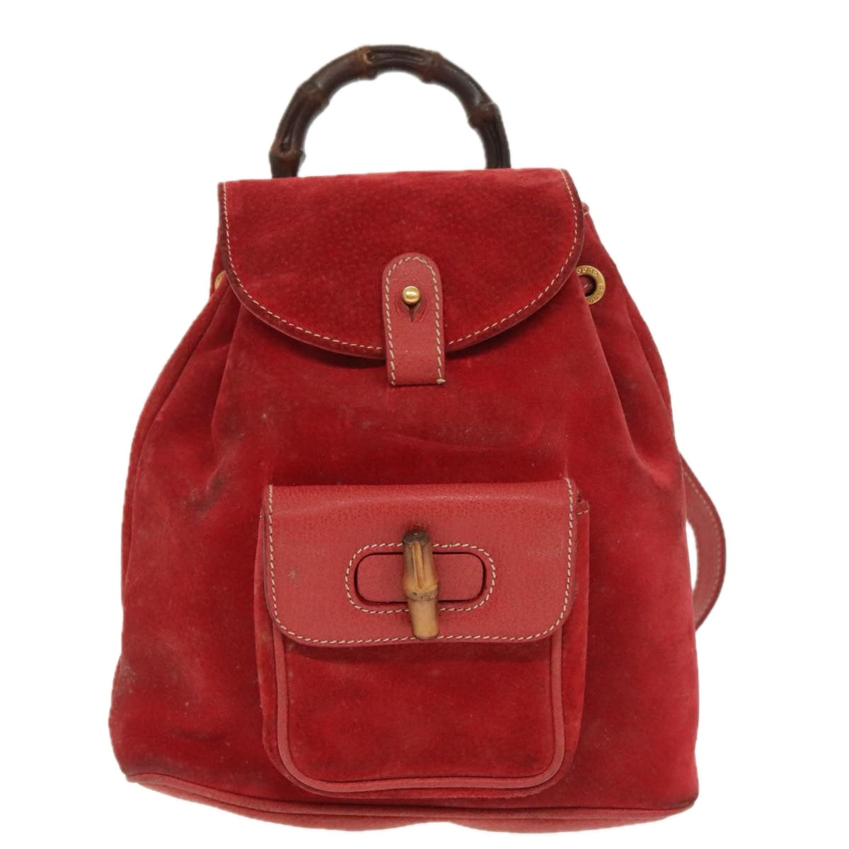 GUCCI Bamboo Backpack Suede Red Gold 003 58 0030 Auth bs19461 - 0