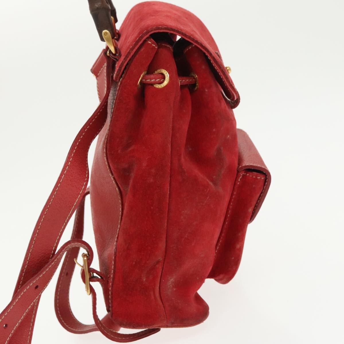 GUCCI Bamboo Backpack Suede Red Gold 003 58 0030 Auth bs19461