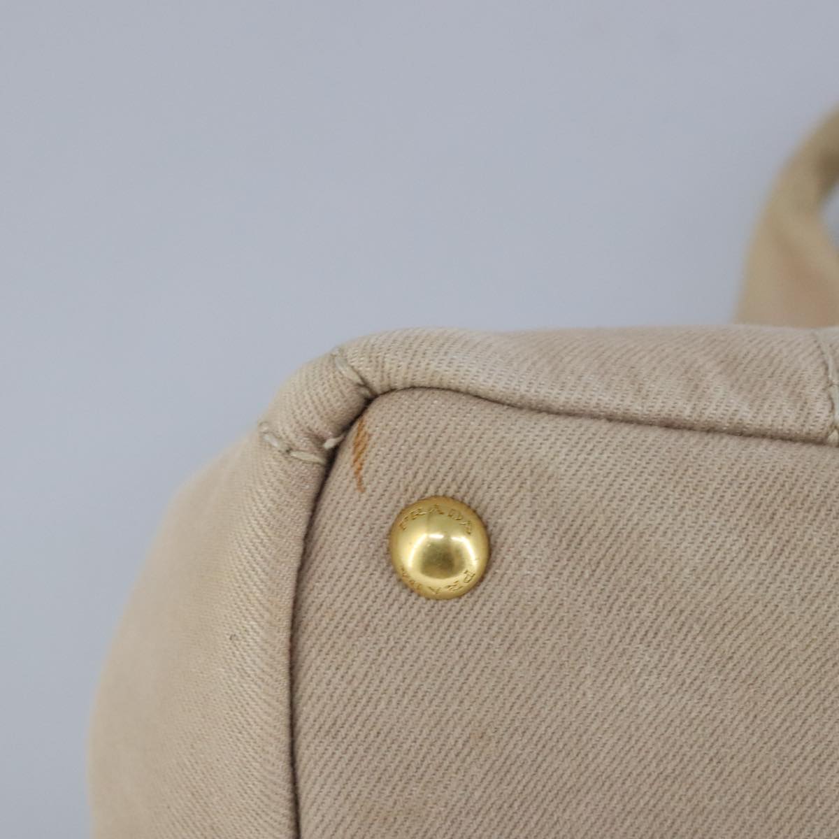 PRADA Canapa MM Hand Bag Canvas Beige Gold Auth bs19474