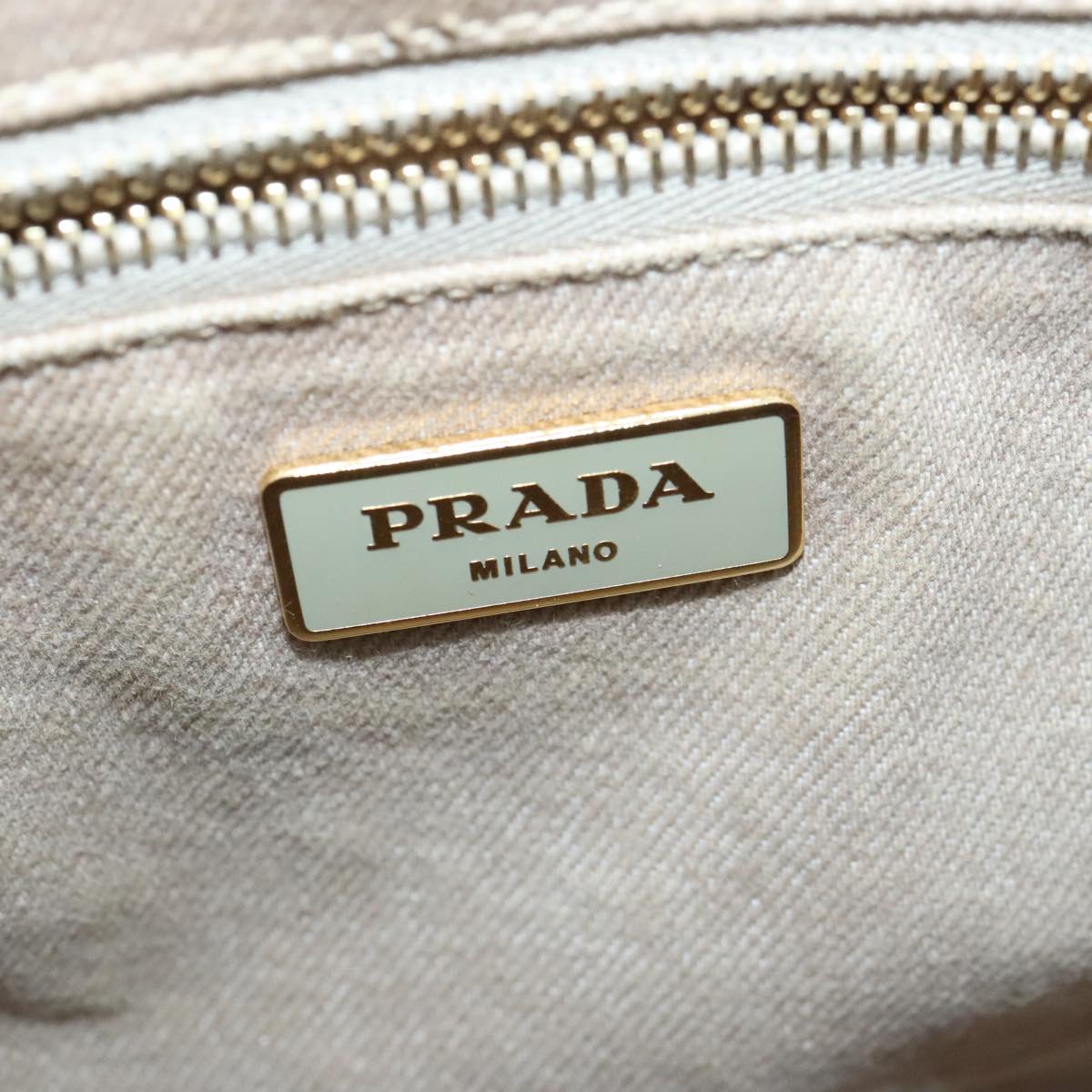 PRADA Canapa MM Hand Bag Canvas Beige Gold Auth bs19474