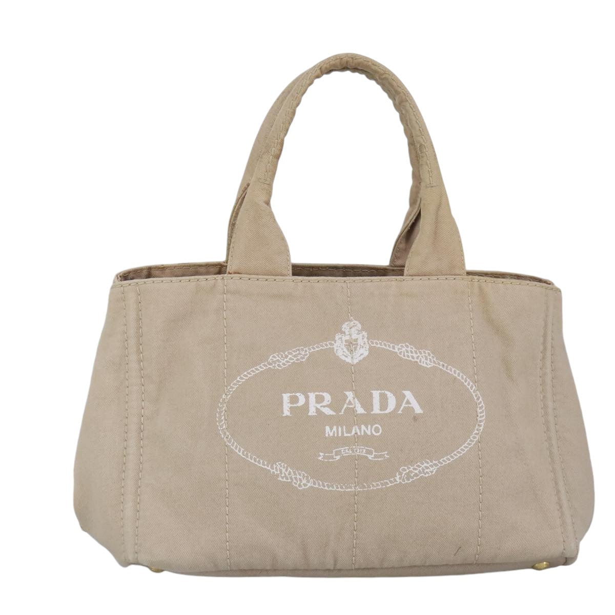 PRADA Canapa MM Hand Bag Canvas Beige Gold Auth bs19474 - 0