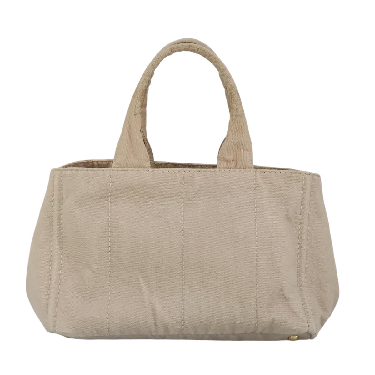 PRADA Canapa MM Hand Bag Canvas Beige Gold Auth bs19474