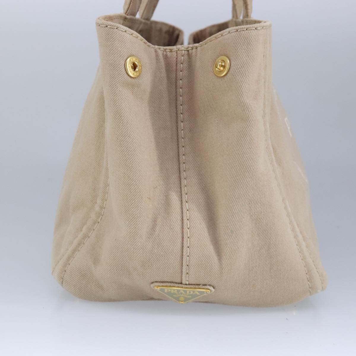 PRADA Canapa MM Hand Bag Canvas Beige Gold Auth bs19474