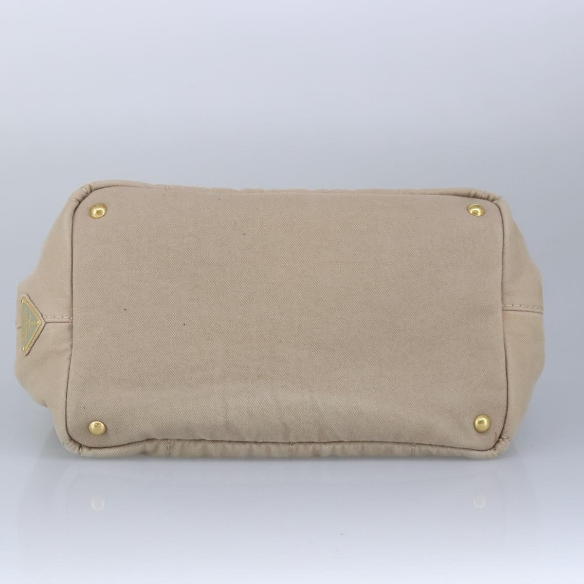 PRADA Canapa MM Hand Bag Canvas Beige Gold Auth bs19474