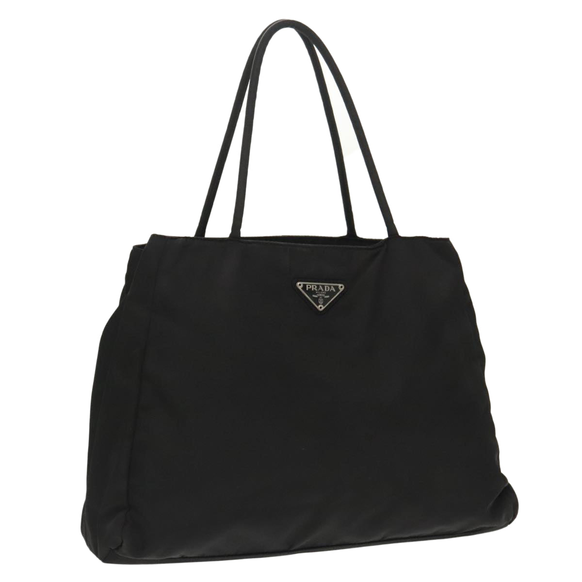 PRADA Tote Bag Nylon Black Silver Auth bs19477