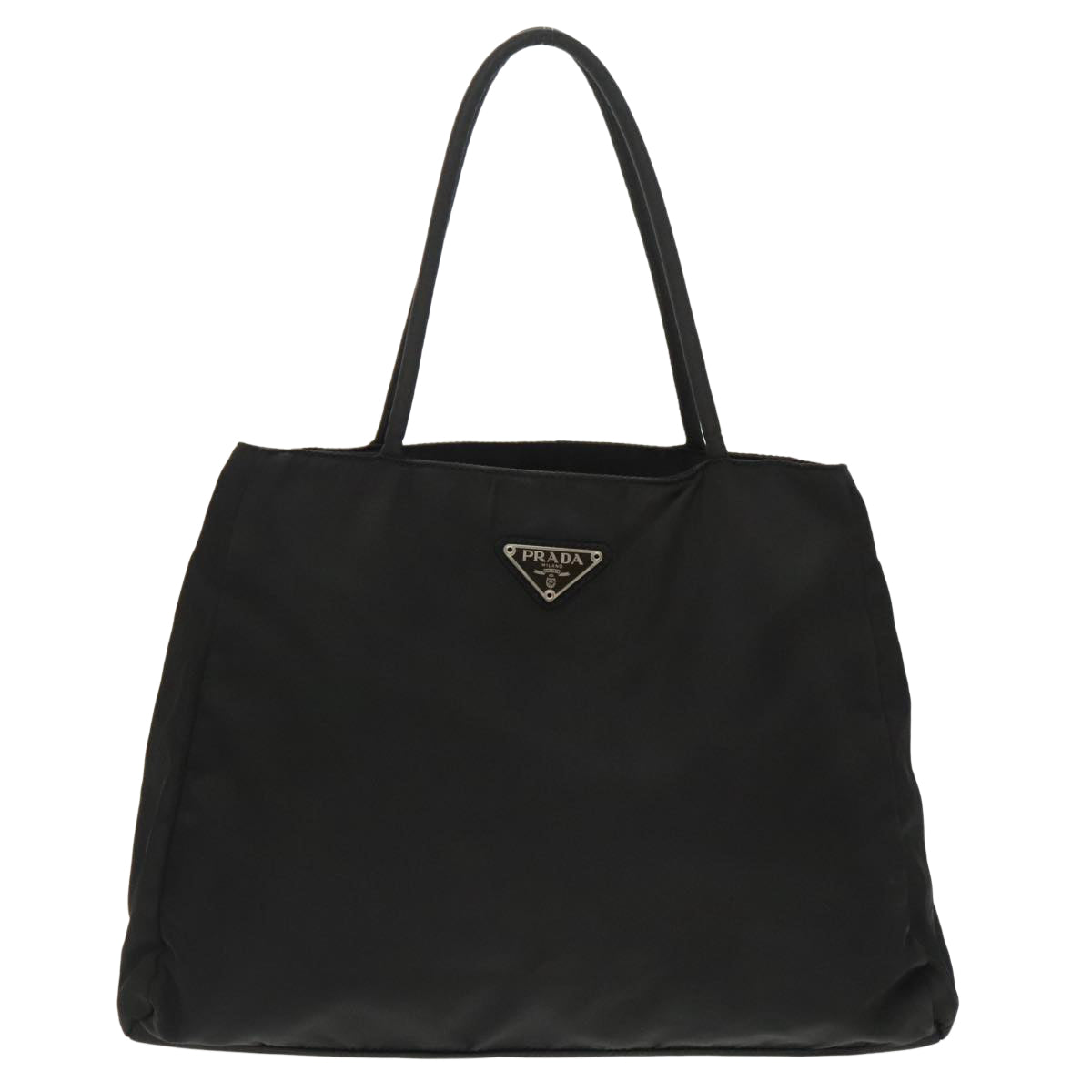 PRADA Tote Bag Nylon Black Silver Auth bs19477