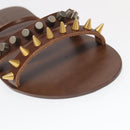 GUCCI Sandals Wood Metal 6 1/2 Brown Gold Silver 563515 Auth bs19479V-11