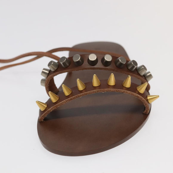 GUCCI Sandals Wood Metal 6 1/2 Brown Gold Silver 563515 Auth bs19479V