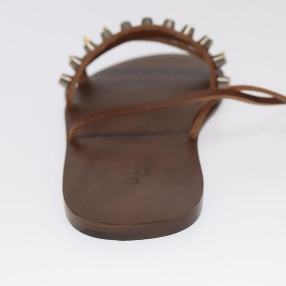 GUCCI Sandals Wood Metal 6 1/2 Brown Gold Silver 563515 Auth bs19479V