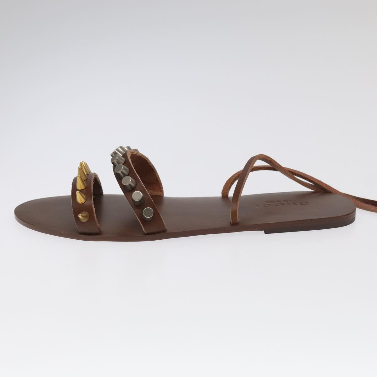 GUCCI Sandals Wood Metal 6 1/2 Brown Gold Silver 563515 Auth bs19479