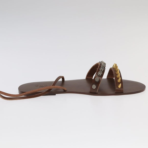 GUCCI Sandals Wood Metal 6 1/2 Brown Gold Silver 563515 Auth bs19479V