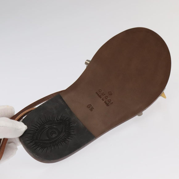 GUCCI Sandals Wood Metal 6 1/2 Brown Gold Silver 563515 Auth bs19479V