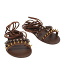 GUCCI Sandals Wood Metal 6 1/2 Brown Gold Silver 563515 Auth bs19479V-1