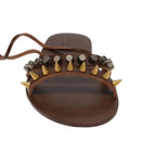 GUCCI Sandals Wood Metal 6 1/2 Brown Gold Silver 563515 Auth bs19479V-2