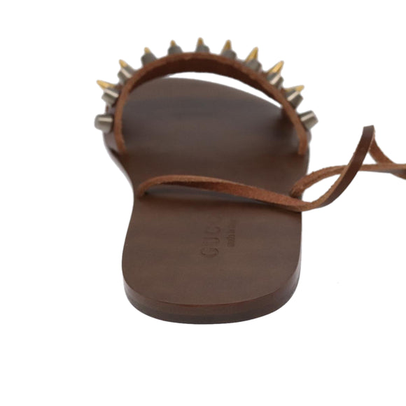 GUCCI Sandals Wood Metal 6 1/2 Brown Gold Silver 563515 Auth bs19479V