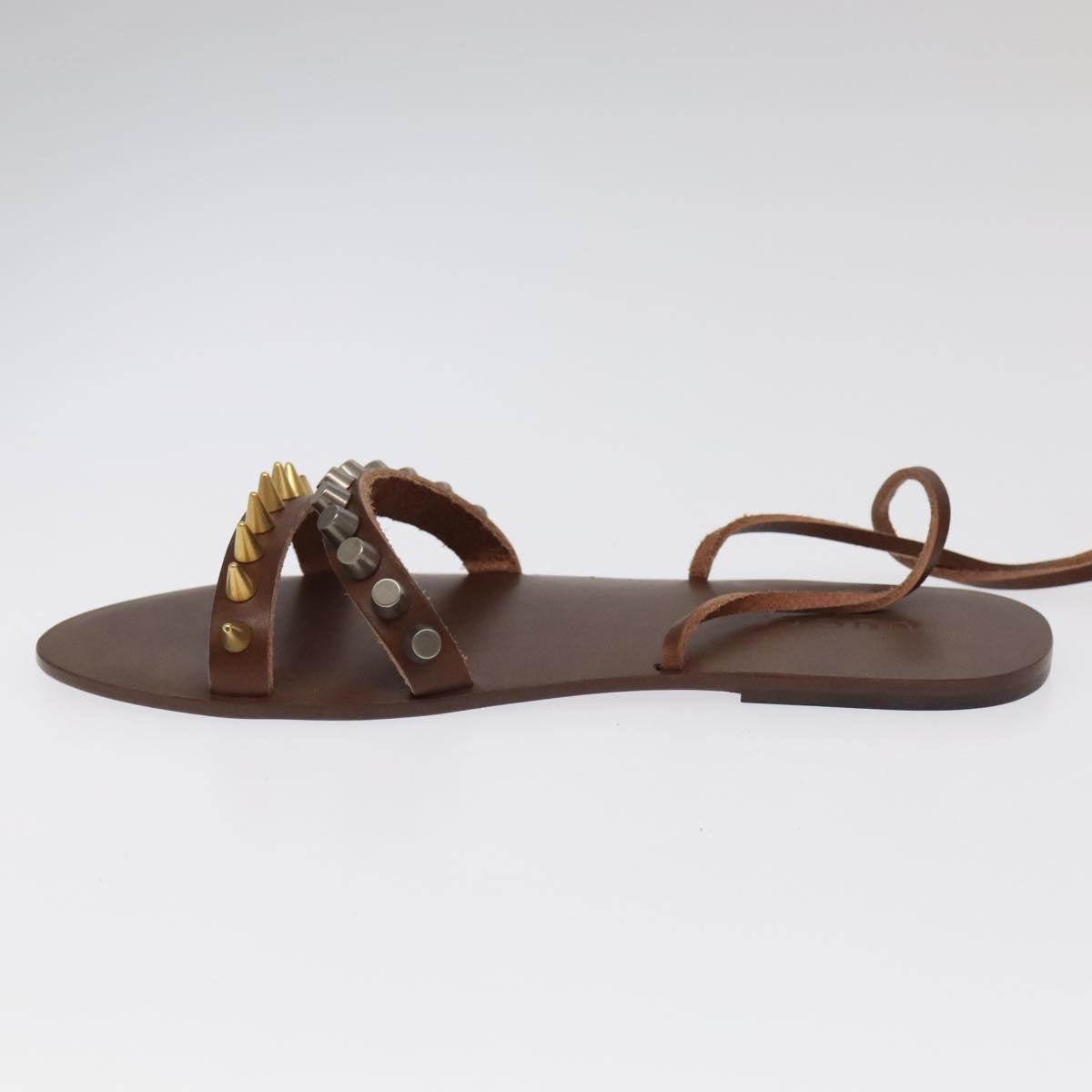 GUCCI Sandals Wood Metal 6 1/2 Brown Gold Silver 563515 Auth bs19479