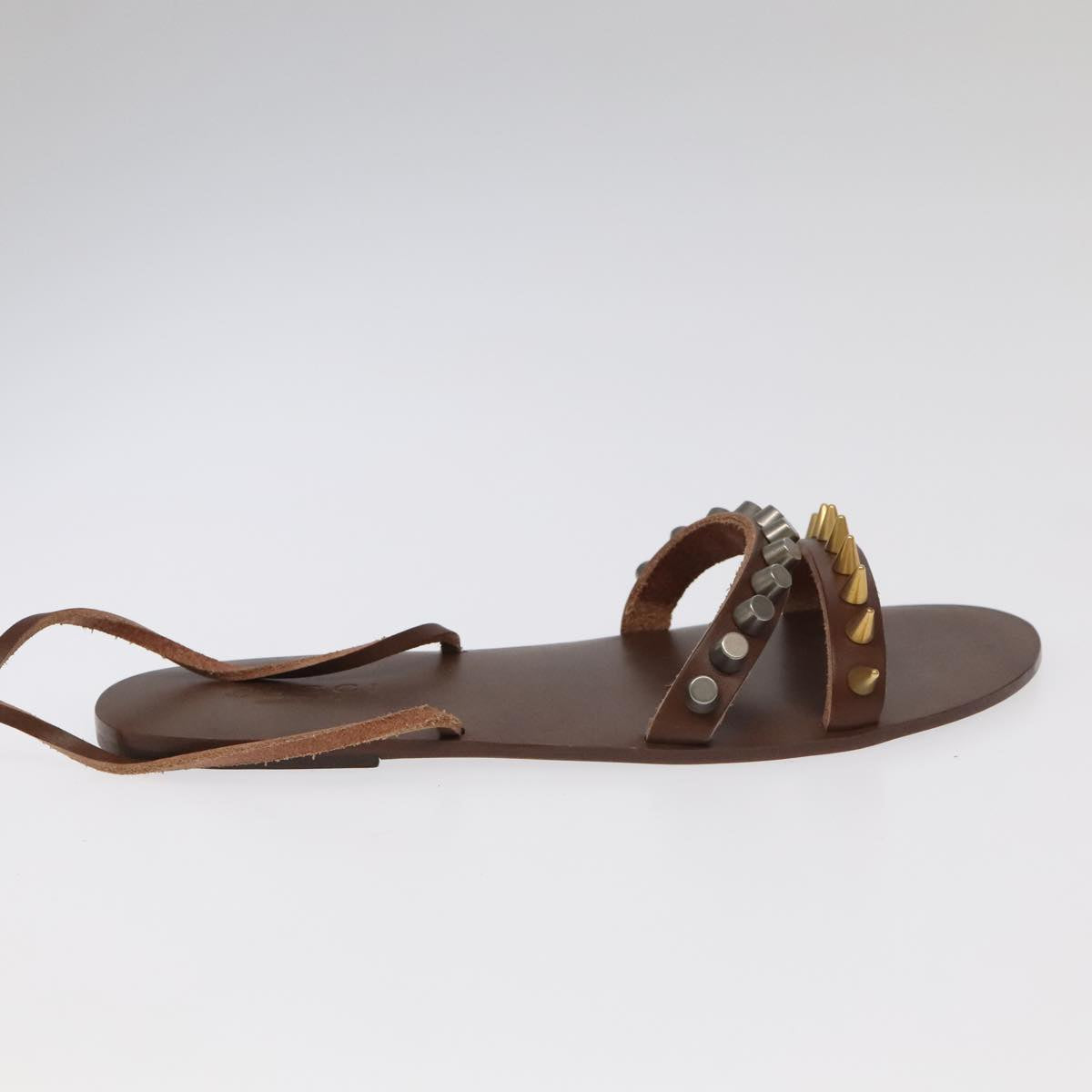 GUCCI Sandals Wood Metal 6 1/2 Brown Gold Silver 563515 Auth bs19479