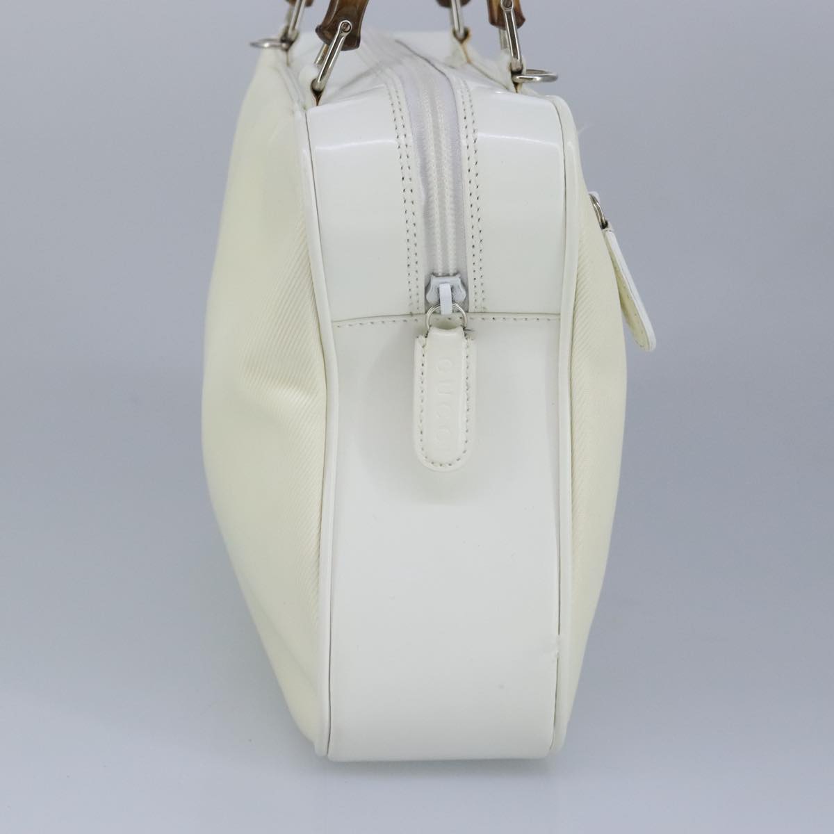 GUCCI Bamboo Hand Bag Nylon Leather White Silver 000 2040 0538 Auth bs19480