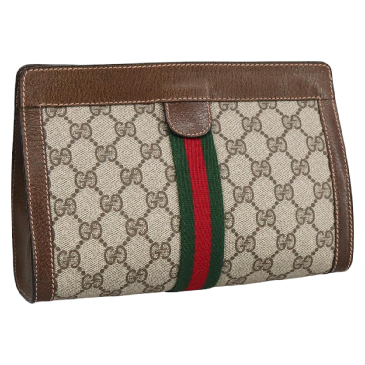 GUCCI GG Supreme Web Sherry Line Clutch Bag PVC Beige 67 014 2125 Auth bs19481