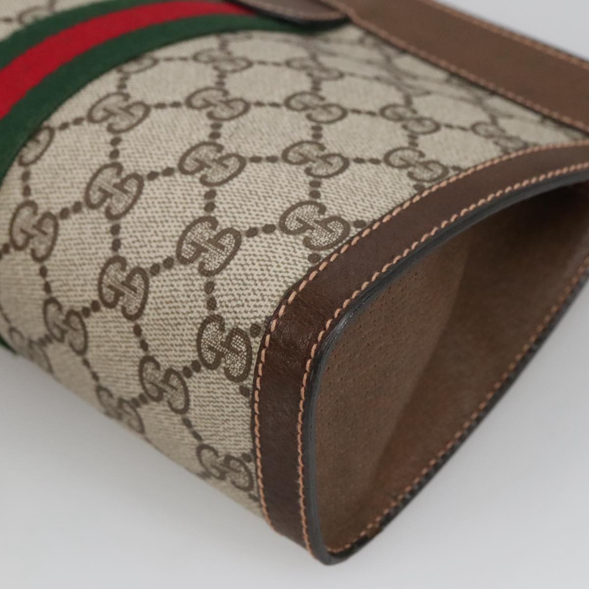 GUCCI GG Supreme Web Sherry Line Clutch Bag PVC Beige 67 014 2125 Auth bs19481