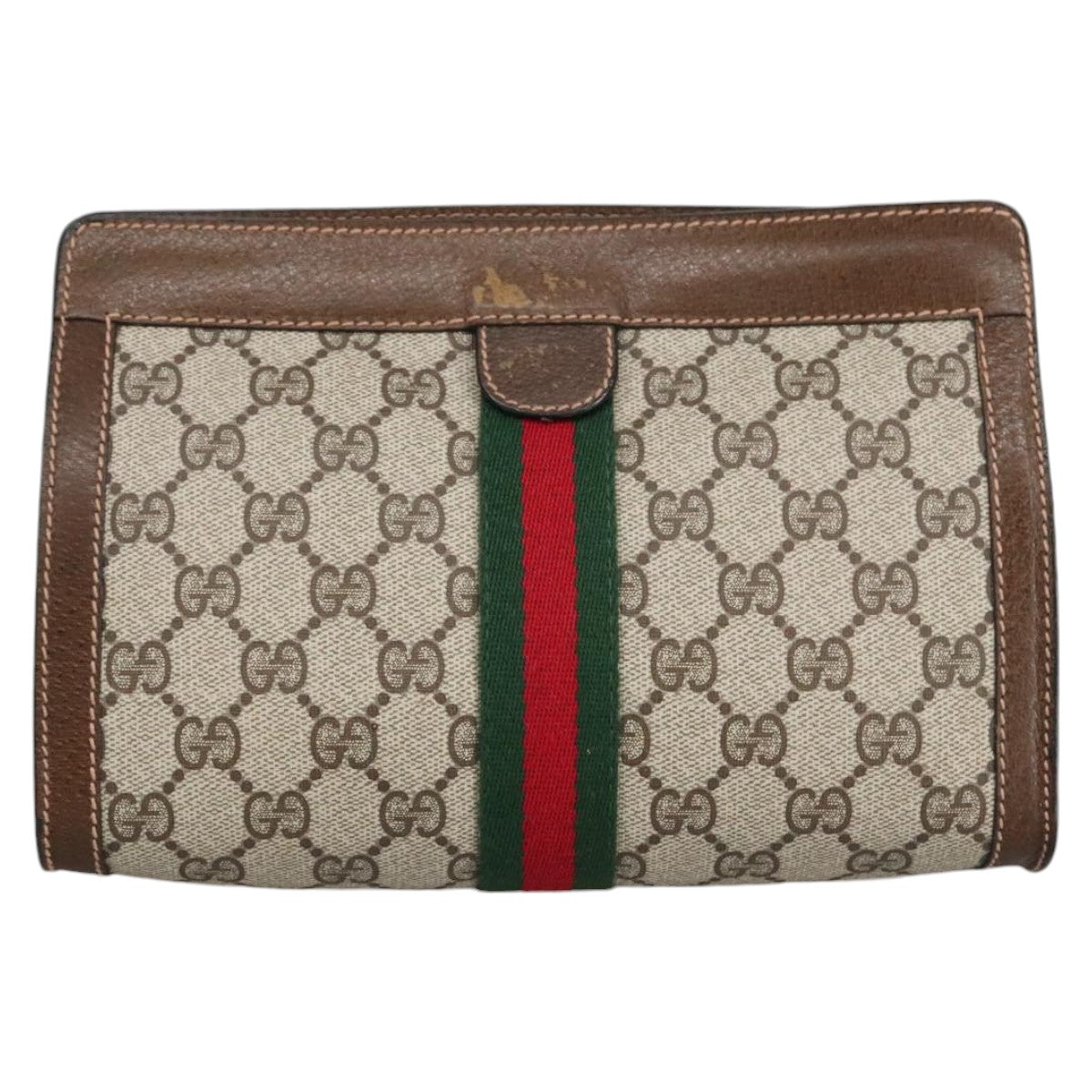 GUCCI GG Supreme Web Sherry Line Clutch Bag PVC Beige 67 014 2125 Auth bs19481 - 0