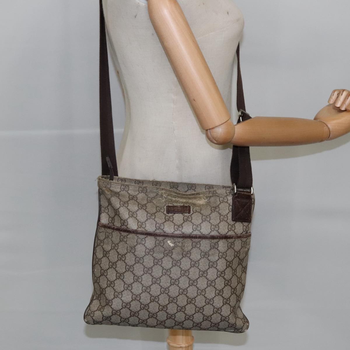 GUCCI GG Supreme Shoulder Bag PVC Beige 141626 Auth bs19483