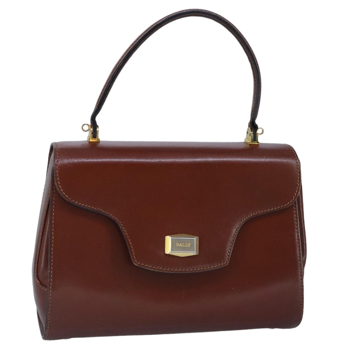 BALLY Hand Bag Leather Brown Gold Auth bs19490