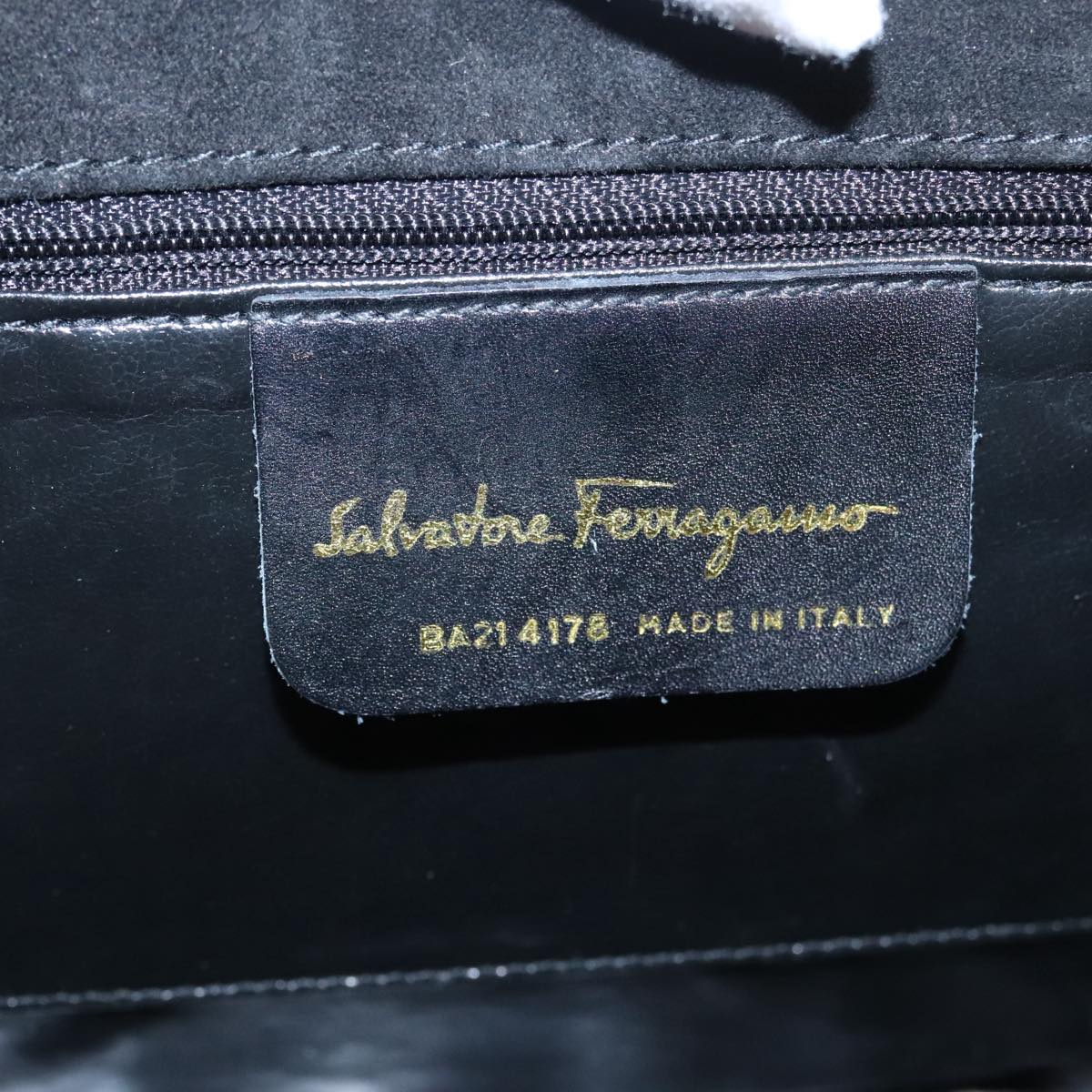 Salvatore Ferragamo Vala Hand Bag Suede Black Gold Auth bs19493