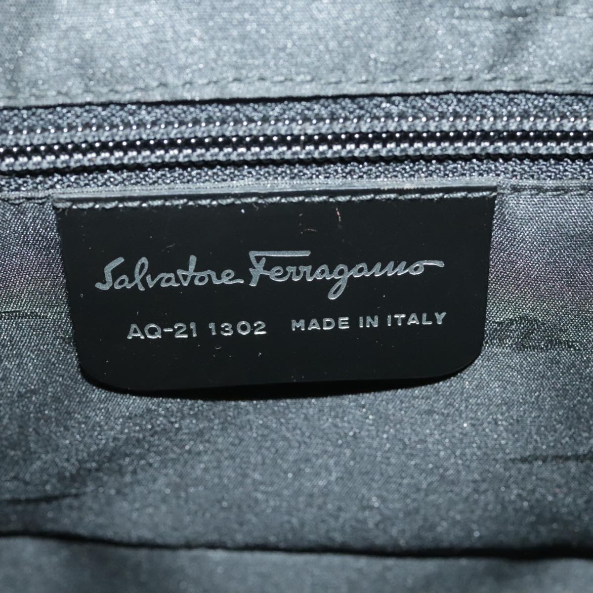 Salvatore Ferragamo Gancini Hand Bag Leather Black Silver Auth bs19495