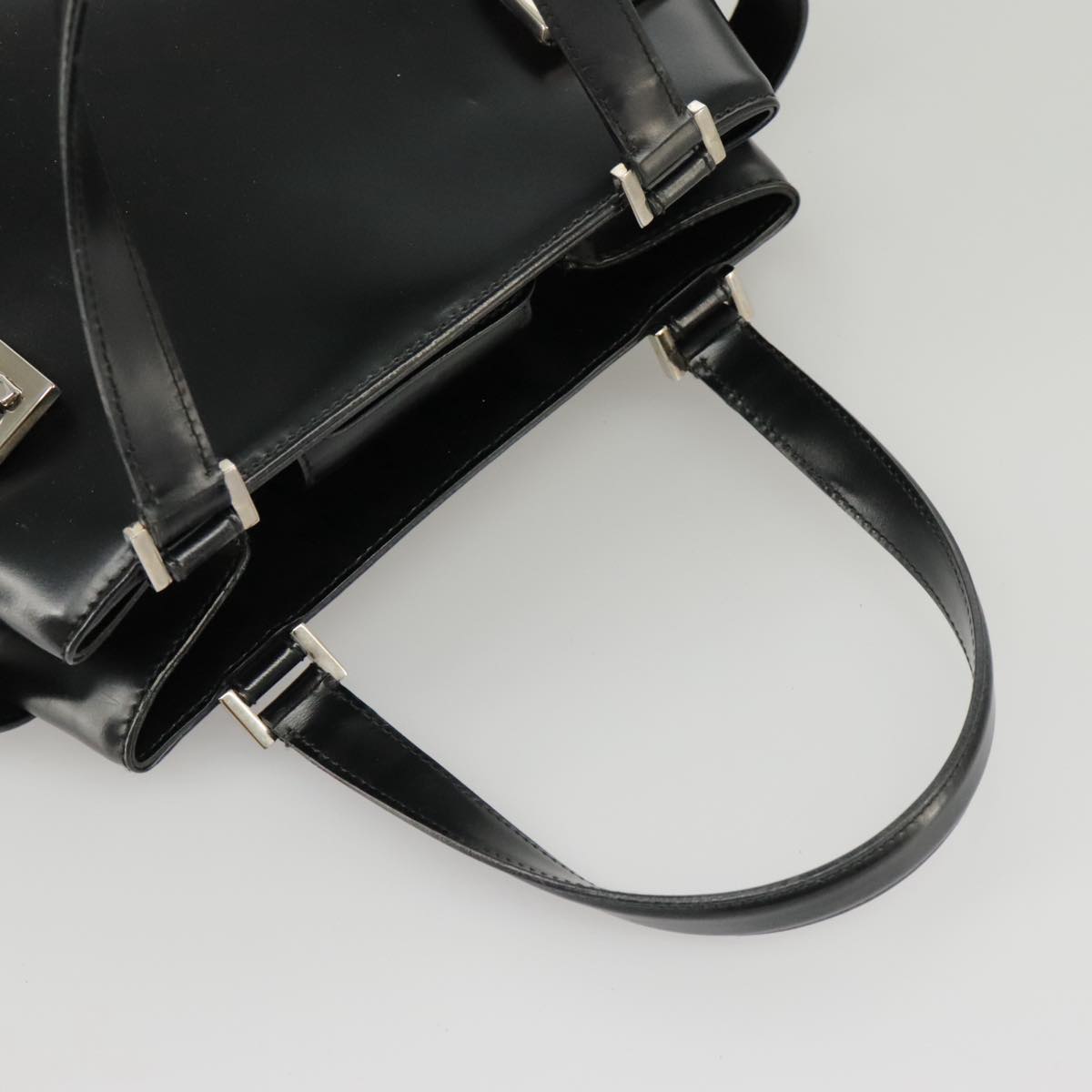 Salvatore Ferragamo Gancini Hand Bag Leather Black Silver Auth bs19495