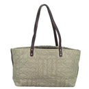 Salvatore Ferragamo Gancini Tote Bag Canvas Green Brown Silver Auth bs19496-2