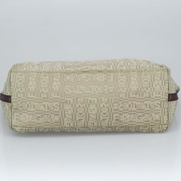 Salvatore Ferragamo Gancini Tote Bag Canvas Green Brown Silver Auth bs19496