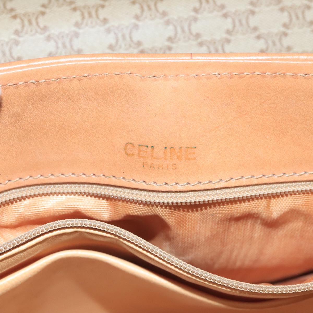 CELINE Macadam Canvas Shoulder Bag Beige Auth bs19497