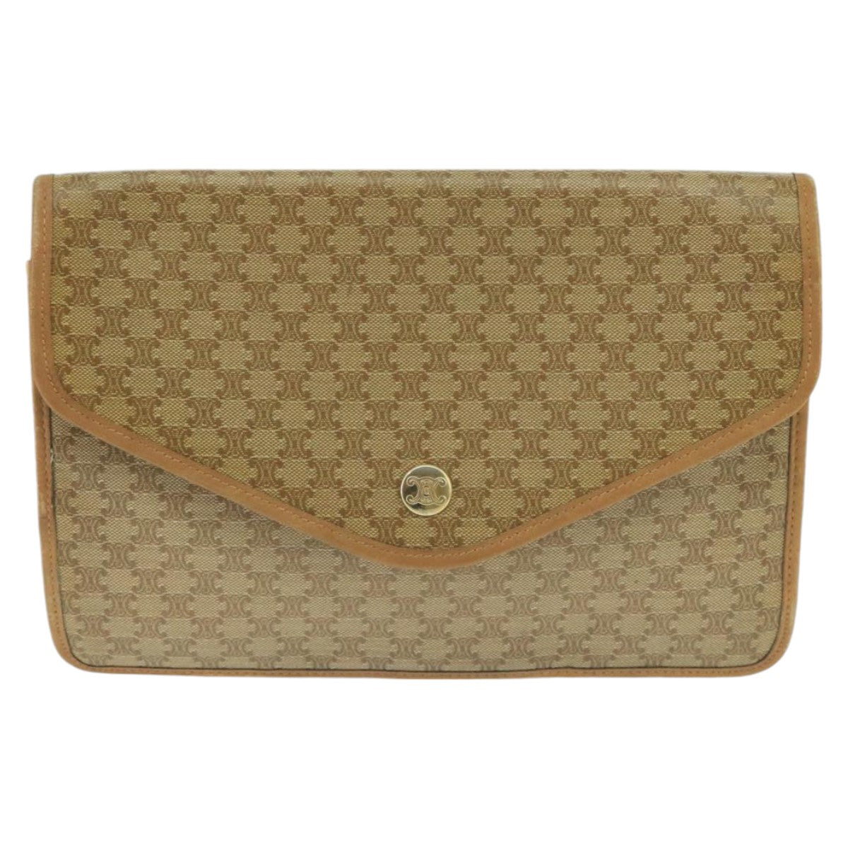 CELINE Macadam Canvas Clutch Bag Beige Gold Auth bs19498