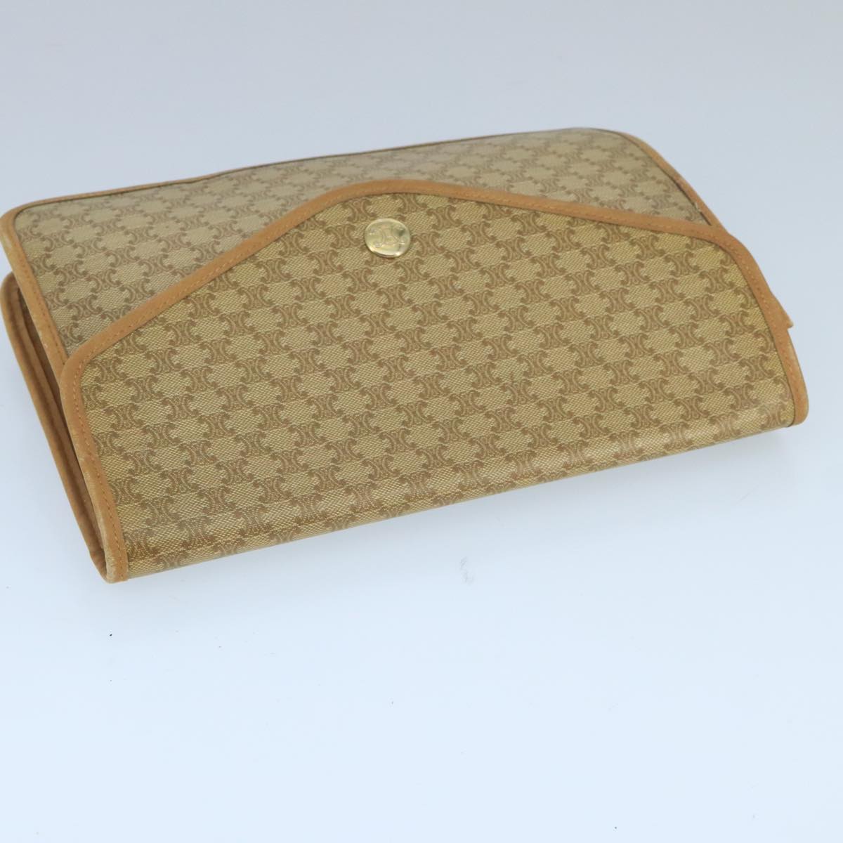 CELINE Macadam Canvas Clutch Bag Beige Gold Auth bs19498