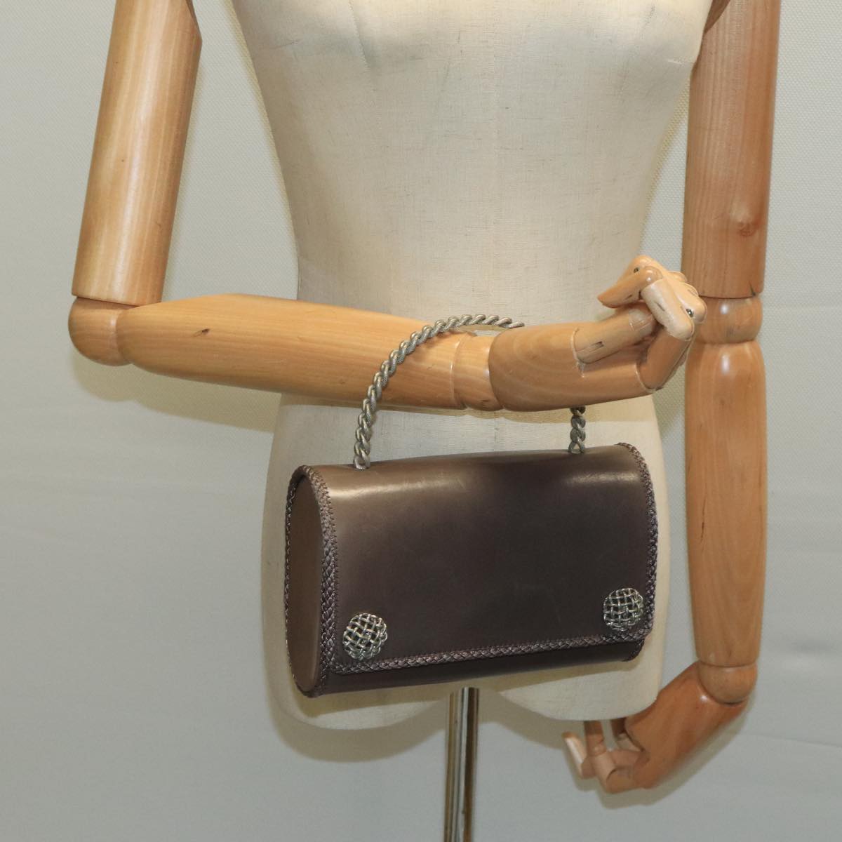 BALLY Hand Bag Leather Gray Auth bs19504