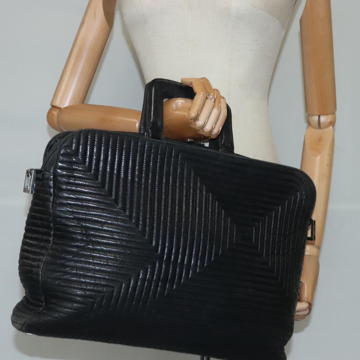 BALLY Hand Bag Leather Black Silver Auth bs19505