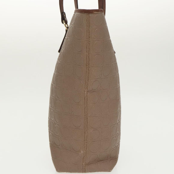 Salvatore Ferragamo Gancini Tote Bag PVCCanvas Brown Gold Auth bs19508