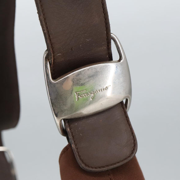 Salvatore Ferragamo Shoulder Bag Canvas Leather Brown Silver Auth bs19509