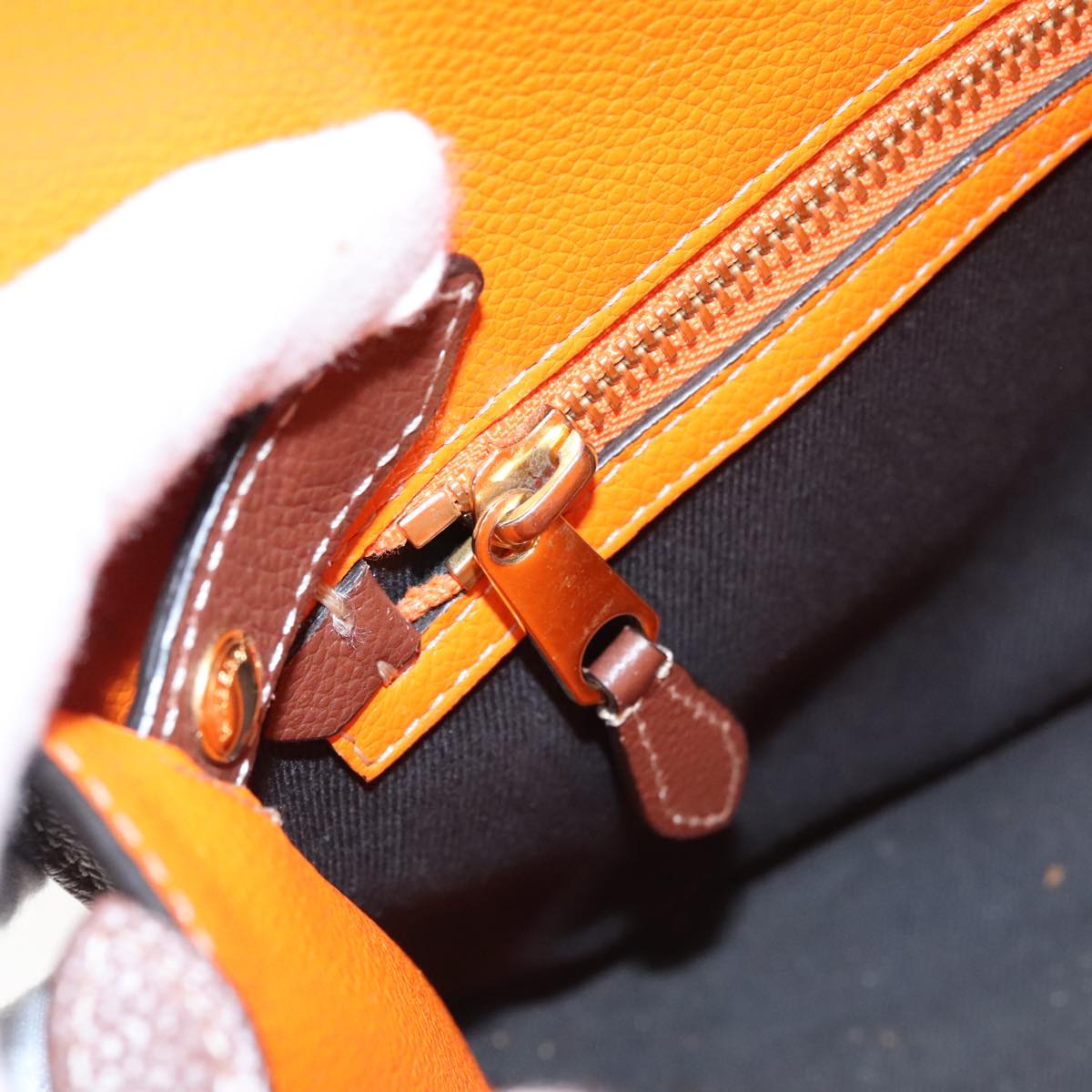 BURBERRY Hand Bag Leather 2way Orange Auth bs19514