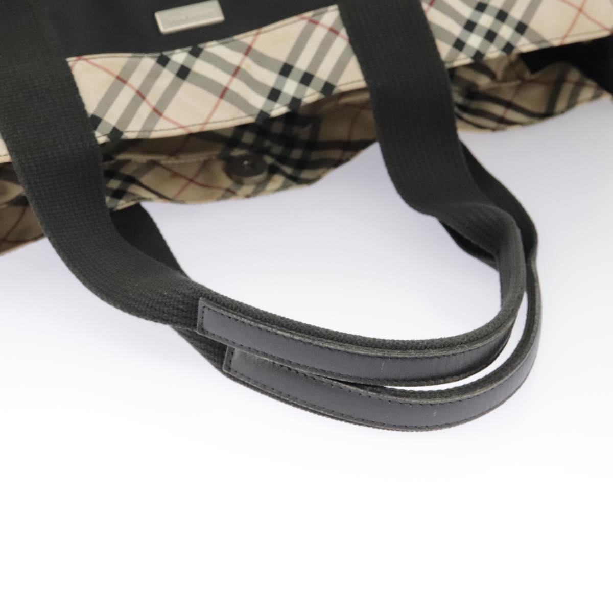 BURBERRY Nova Check Tote Bag Nylon Black Beige Silver Auth bs19518